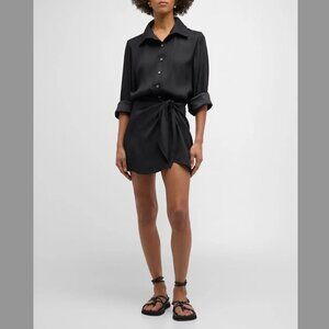 L.A. Button-Down Wrap Mini Dress in Matte Crepe in Black